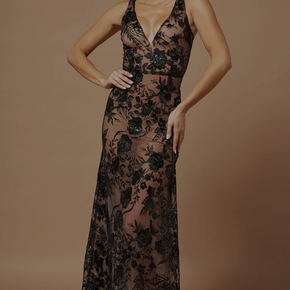 Fashion Nova Black Floral Backless Dress